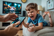 © Aillusionist - Young boy shouting at smartphone, expressing frustration. Suitable for depicting technology addiction, anger management, online communication challenges, and generational conflicts.