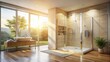 © Kitiphong - Clean Bathroom with Glass Shower Door in Morning Light, bathroom decor