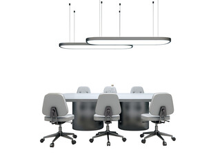 Aufkleber - Modern conference room setup with swivel chairs and a round table under elegant ceiling lights, clean layout on white background. 3D Rendering