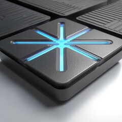 Wall Mural - 3d led panel icon in metallic grey with blue led lines, offering a stylish and modern look.