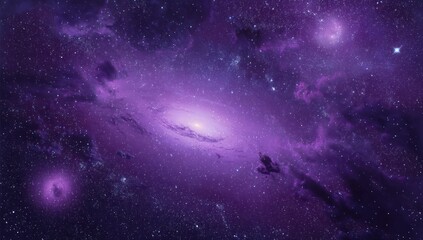 Wall Mural - led panel in 3d with cosmic purple nebula and stars, creating a celestial-inspired display.