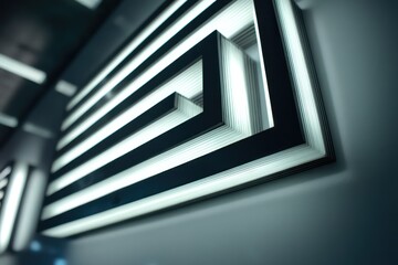 Wall Mural - 3d led panel icon with vibrant fluorescent light bands and clean white accents for added depth.