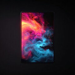 Wall Mural - led panel in 3d with rainbow nebula glows, adding vibrant cosmic colors to the visual design.