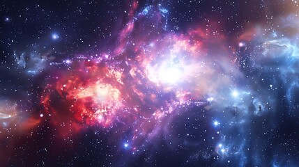 Wall Mural - Vibrant Nebula Displaying Red Purple And Blue Colors And Numerous Bright Stars