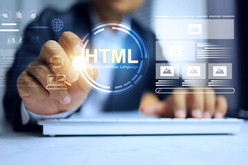 html hypertext markup language with programmer coding website design draft and sketch template layou