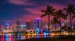 © Muhammad - Miami Cityscape at Night with Palm Trees