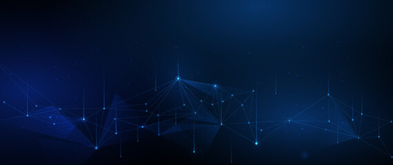 Fototapete - Vector digital datum, molecule background. Big Data, hi tech technology, light line design. Illustration modern network datum system, cyber space, communication internet, futuristic connection concept