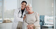 © peopleimages.com - Senior woman, doctor and hug in portrait at clinic with support, kindness and medical services. People, elderly patient and embrace with healthcare, happy and together for consulting at hospital