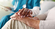 © peopleimages.com - People, hands and nurse with patient for empathy, comfort or consultation at retirement home. Closeup, doctor or caregiver with senior client for assisted living, sympathy or elderly care at house