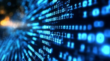 The concept of cyber security depicted through blue digital binary elements.