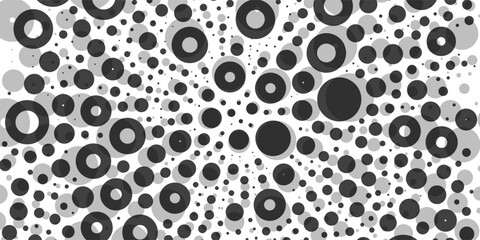 Wall Mural - a minimal abstract pattern of black circles with soft gray shadows on a white background, creating a