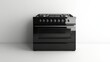 © Jeloart - Sleek modern black gas range oven appliance with minimalist design on white background