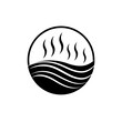 © Shahid - Steaming Hot Spa: A minimalist black and white illustration captures the essence of a tranquil spa, featuring stylized steam rising above gentle waves, conveying a sense of relaxation and warmth.
