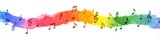 Childlike crayon rainbow seamlessly transforming into colorful musical notes on a clean white background, symbolizing abstract joy, imagination, creativity, International Children's Day
