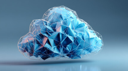 Wall Mural - 3d blue cloud low polygon modeling icon. cloud computing technology. vector