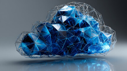 Wall Mural - 3d blue cloud low polygon modeling icon. cloud computing technology. vector