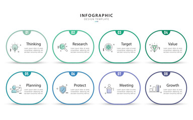 Fototapete - Timeline Creator infographic template. 8 Step timeline journey, calendar Flat simple infographics design template. presentation graph. Business concept with 8 options, gantt vector illustration.