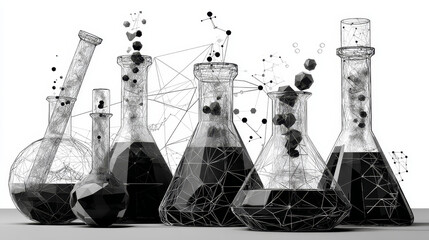 Wall Mural - laboratory flask form lines, triangles and particle style design. illustration vector
