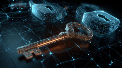 Data protection cyber security privacy. Technology security. Key with Padlocks on binary digits background. Vector illustration