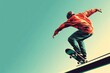© Alfonmuseno - Minimalistic vector of a skateboarder grinding a rail, motion blur and bright contrast, subtle background tones and shadows, natural color, minimalism, stock vector