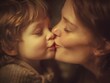 © CollyWang - Mother and child sharing tender kiss, showing close bond.