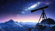 © Shobakh - Silhouette telescope atop mountain at night under starry sky.