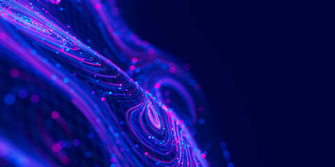 Wall Mural - closeup of big data swirl patterns in futuristic cyberspace. whirl flow of data in quantum digital n