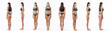 © Home-stock - Set of various angles of young woman wearing green lingerie, posing against white studio background, panorama, full length shot