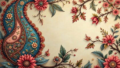  Classic paisley motif in muted earth tones, soft focus , damask, organic