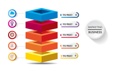Wall Mural - infographic template 5 step for business direction, marketing strategy