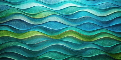 Wall Mural - Wavy surface with abstract pattern of blue and green hues on a textured background, green, art,  green, art, surface