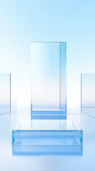 Leinwandbilder - Abstract minimalist scene with light blue glass cubes and rectangular platforms, perfect for product display or modern background. : Generative AI
