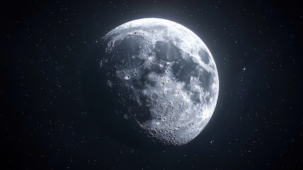 Wall Mural - Stunning view of moon illuminated against starry night sky, showcasing its craters and surface details, evoking sense of wonder and tranquility