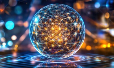 Global network connection, glowing sphere, abstract background, technology concept