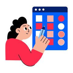 Wall Mural - a character choosing a colour scheme, flat illustration