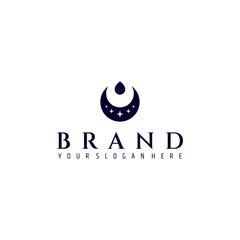 Wall Mural - crescent moon logo with water drop in flat vector design