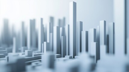 Fototapete - A minimalist bar chart with smooth, matte-finished bars arranged in descending order, with soft shadows and a clean, white background for a professional look