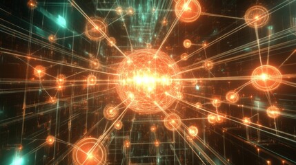 Aufkleber - A visually striking D graph with interconnected nodes and ascending lines, set in a digital space with glowing financial symbols in the background