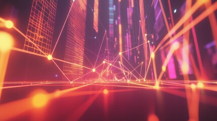 Aufkleber - A visually striking D graph with interconnected nodes and ascending lines, set in a digital space with glowing financial symbols in the background