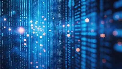 digital background with blue dot matrix. matrix of computer languages. theme of cyber warfare and di