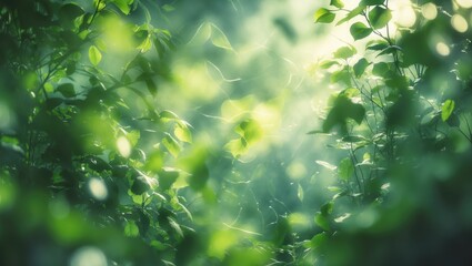 Wall Mural - abstract light pattern texture of green background with blurred foliage and plant growth in a soft f