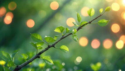 Poster - New leaves emerging on a tree branch represent growth and fresh starts in nature.