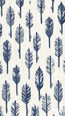 Wall Mural - Indigo trees fabric pattern design, textured background, textile print, home decor
