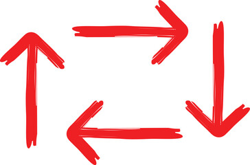 Poster - set of hand drawn red brush arrow. different direction red arrow vector illustration.