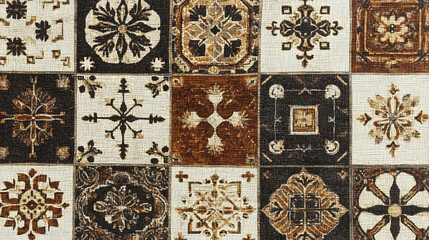 Wall Mural - Vintage floral tile pattern background, home decor, textured surface