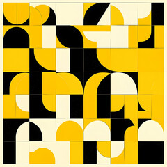 Wall Mural - abstract geometric art, yellow and black shapes, grid pattern, modern design, ideal for website back