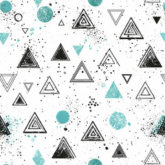 Wall Mural - Abstract geometric triangle pattern design, teal and black on white background, for textile or wallpaper