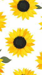 Wall Mural - Vibrant sunflowers pattern, summer floral design, white background, textile print