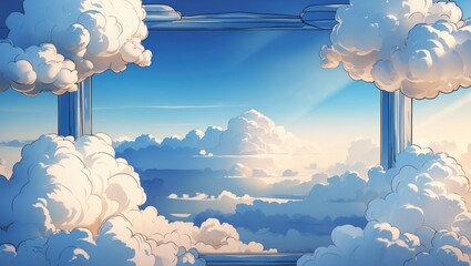 Wall Mural - cloud formations. cartoon outline with soft cumulus in the atmosphere and a gradient of white clouds