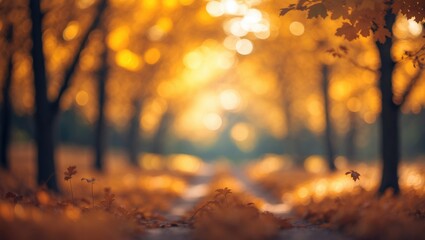 Poster - Nature-Inspired Blurred Background of Yellow Trees in Autumn